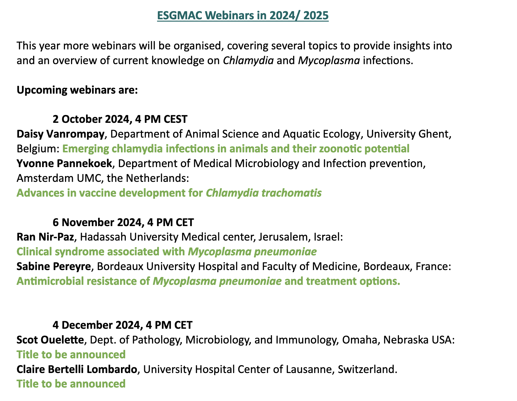 Upcoming ESGMAC Webinars